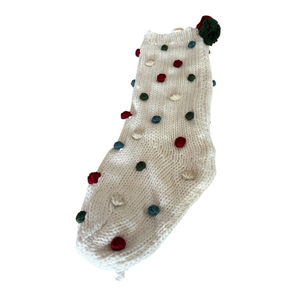 Rachel Zoe Christmas Stocking Knit Colorful Pom Poms